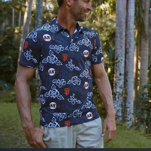 Reyn Spooner Mens 2XL San Francisco Giants PUA Performance Poo Shirt Hibiscus BW